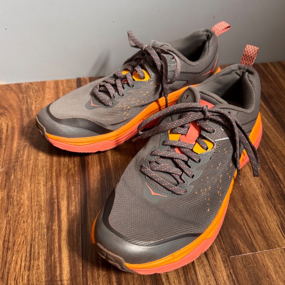 Hoka One One Challenger ATR 6 Womens 9.5 Grey Orange Trail Running Shoes 1106512